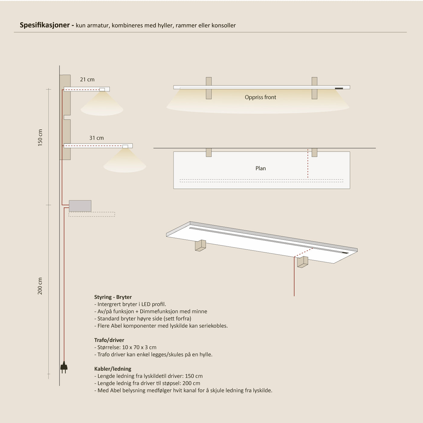 Abel system - Belysning 160 cm
