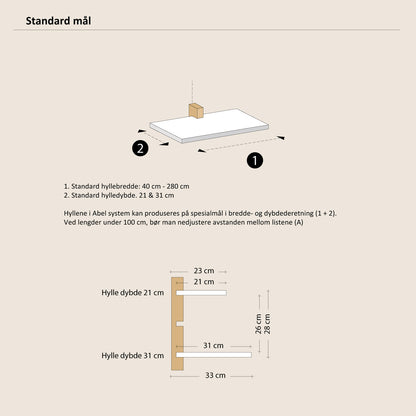 Abel system - Hylleplate - 40 cm - på singel list.