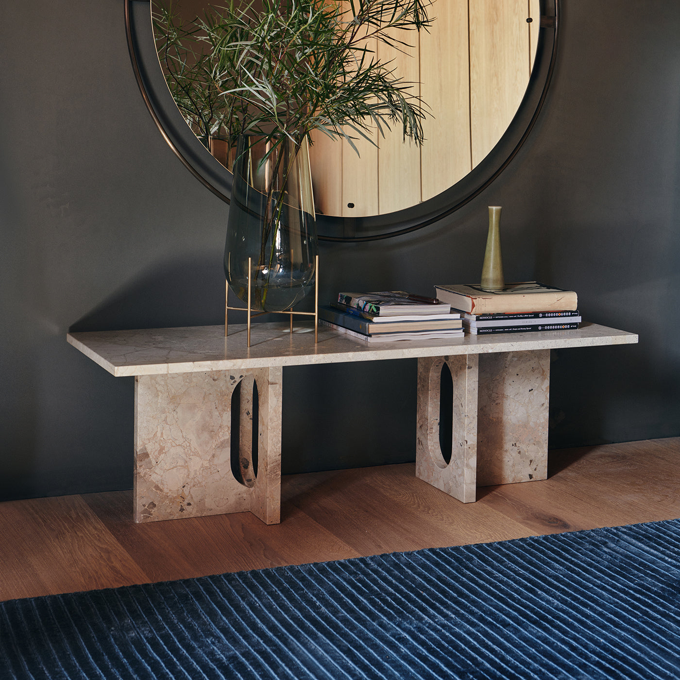 Androgyne Sofabord - 120 x 45 cm - Sten base & topp