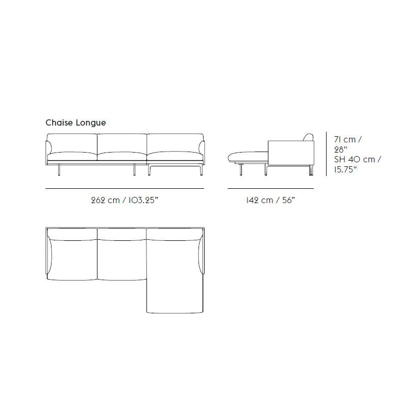 Outline - 3 seter - 262/142 cm - Chaise long